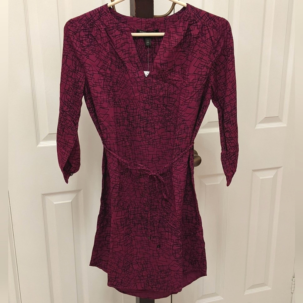 Banana Republic Long Sleeve Midi Dress, Fuchsia Purple (00 petite, women) *NEW*